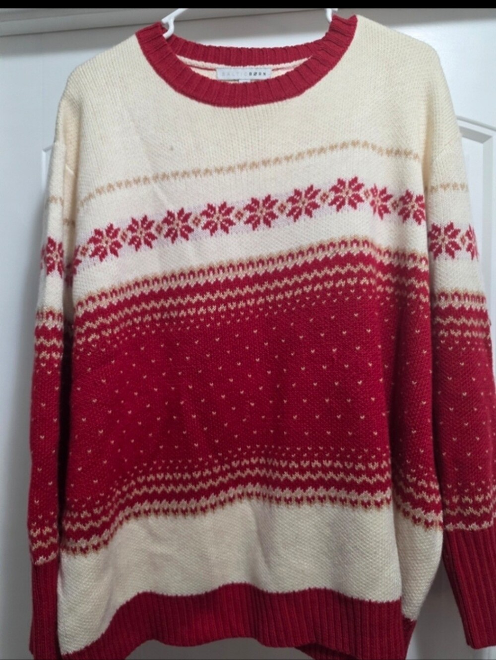 Baltic Born Red Crewneck Sweater with Cream Trim